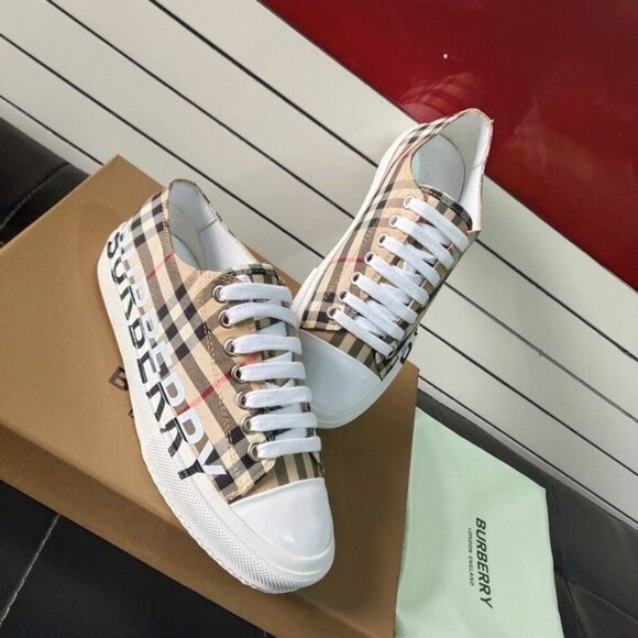 Burberry Logo Print Vintage Check Cotton Sneakers Archive Beige - Picture 4 of 7
